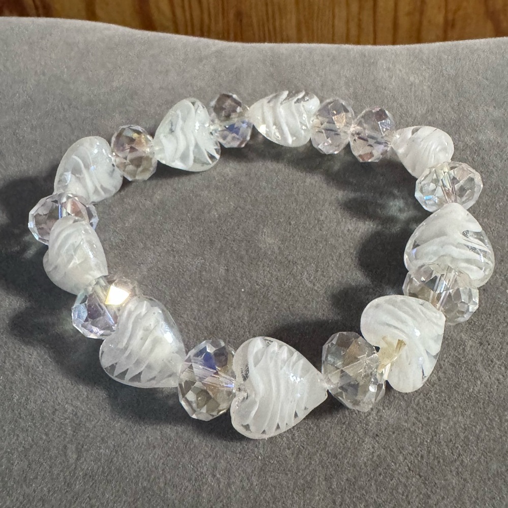 Glass Heart Acrylic Beaded Stretch Bracelet